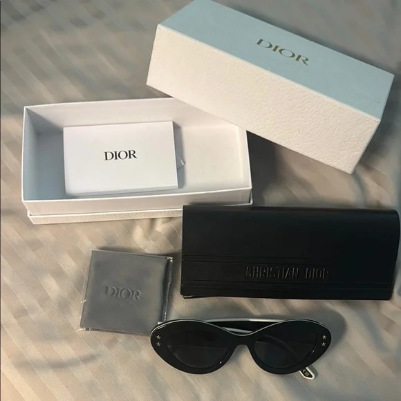 Dior Black Cat-Eye Sunglasses with Black Case and White Box - Picture 1 of 5